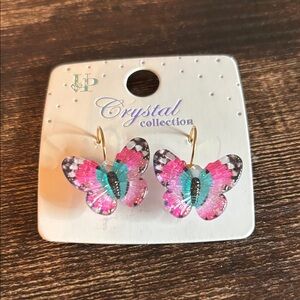 Pink & Teal Butterfly Drop Earrings